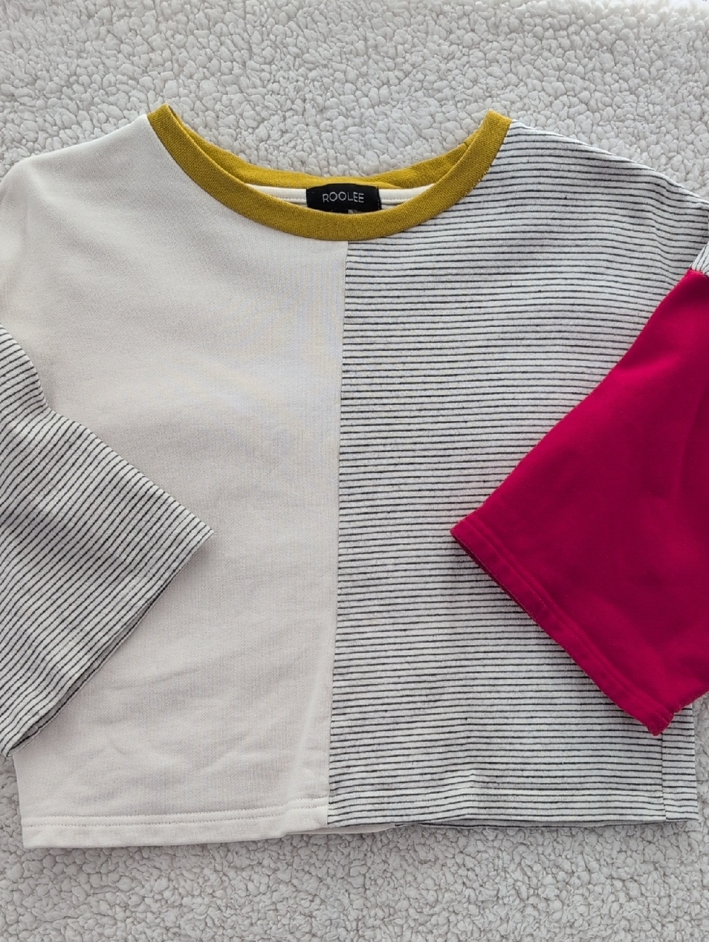 Roolee Colorblock Quarter Sleeve Tee - White, Black Stripe, Mustard & Red Tee